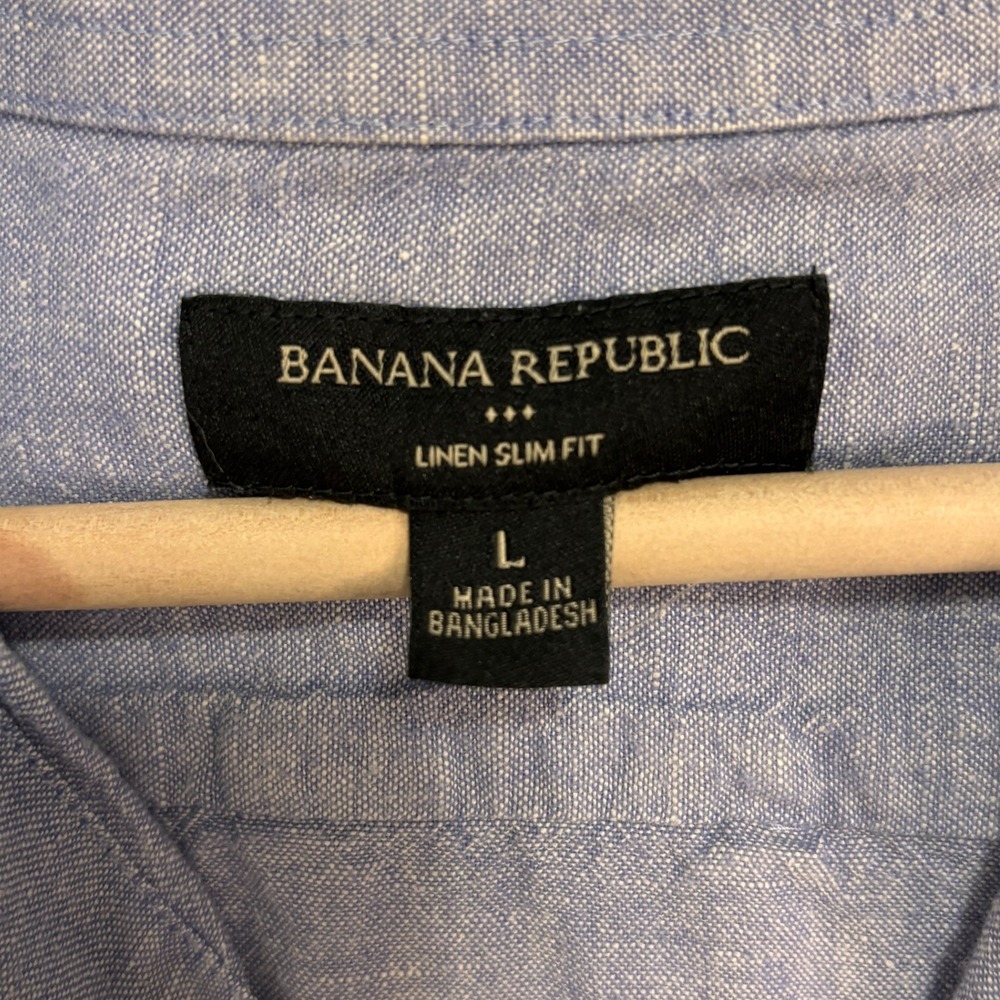 Banana Republic Linen Blend Slim Fit Button Up‎ Shirt Mens L Blue Costal Casual - Picture 4 of 7